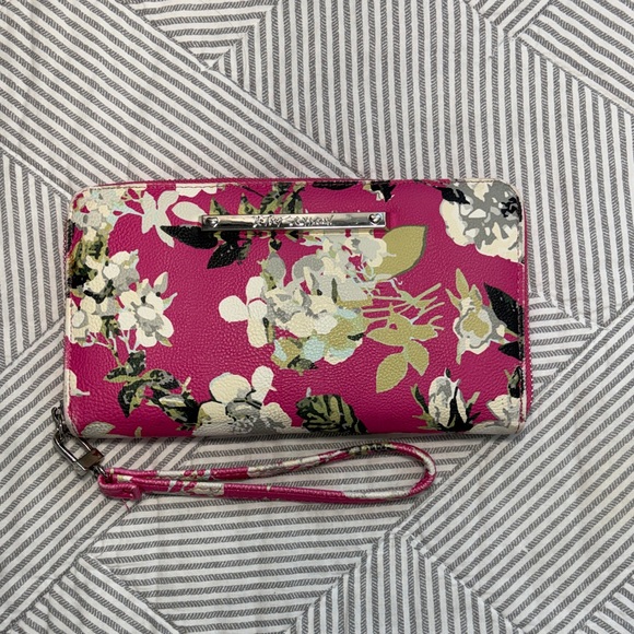 Betsey Johnson Handbags - Betsey Johnson Pink Floral Wristlet Clutch